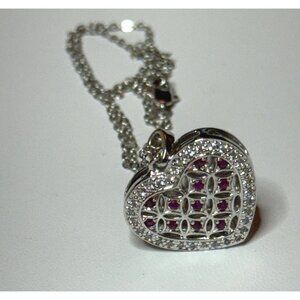 Pink Rhinestone Heart-Shaped Silver-Tone Pendant Gift for Daughter 18"